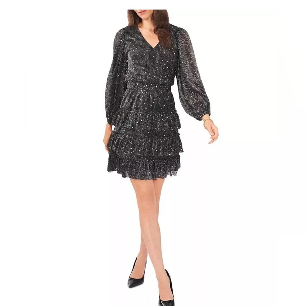 NWT VINCE CAMUTO black tiered sparkle dress
